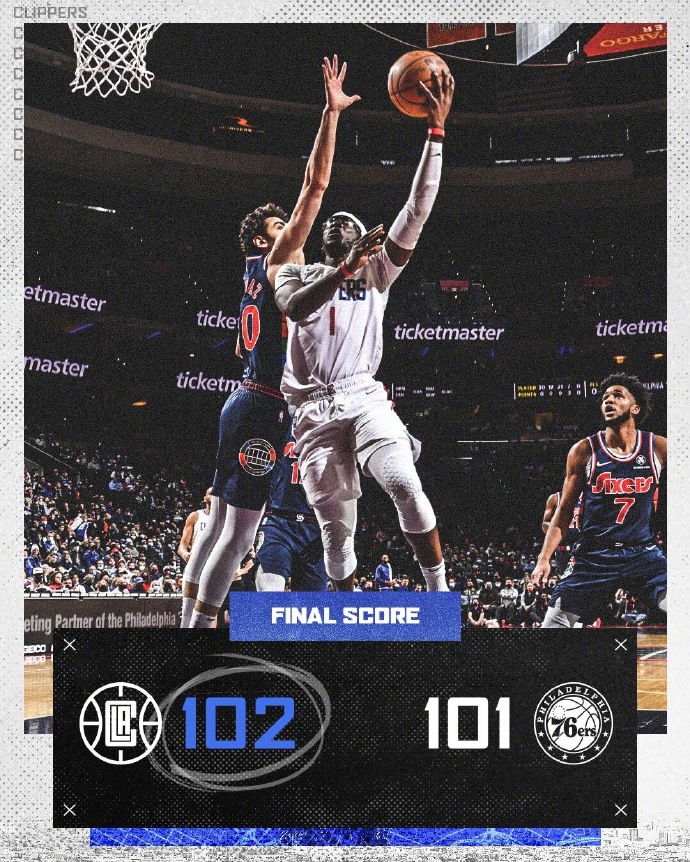 01月22日 NBA常规赛 快船vs76人 全场录像
