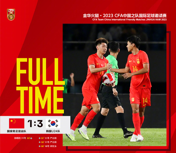 06月15日 足球友谊赛 中国男足亚运队vs韩国U24 全场录像